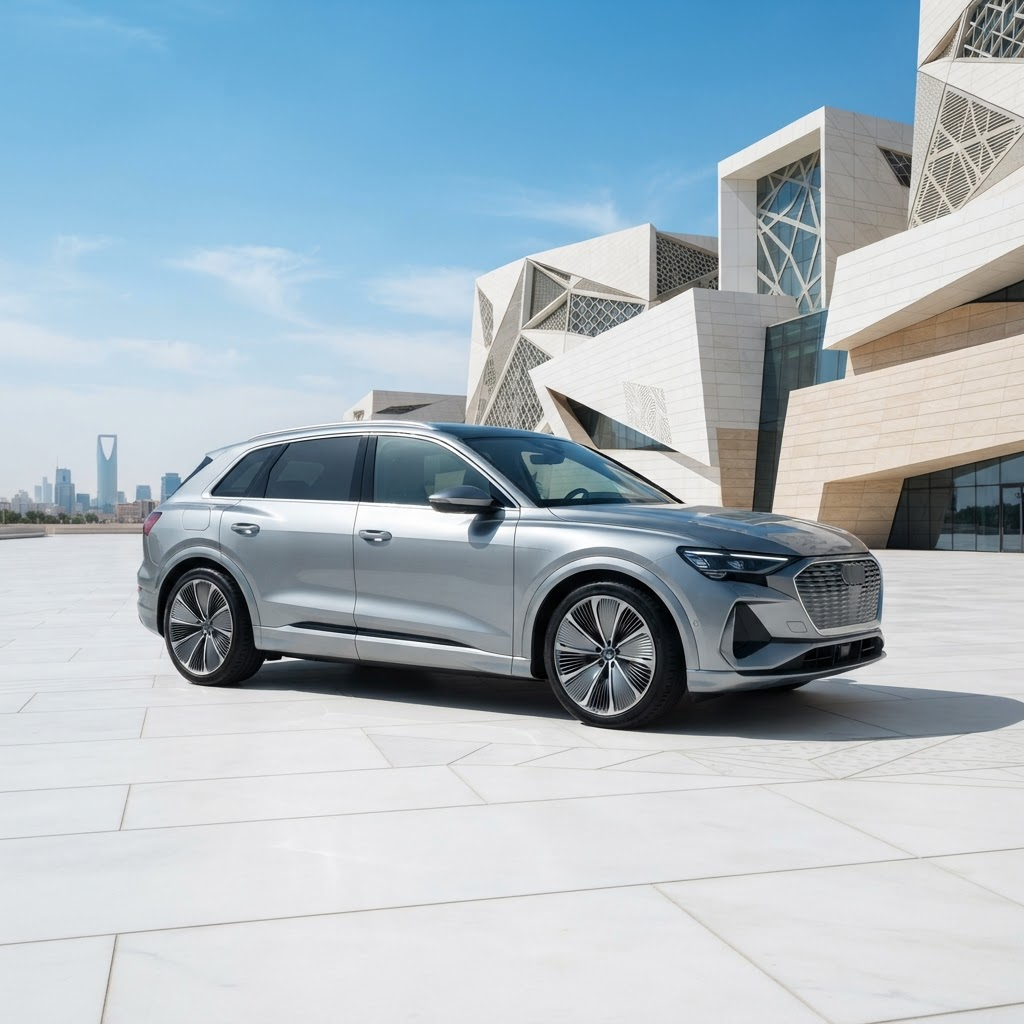 Electric luxury SUV in a modern setting